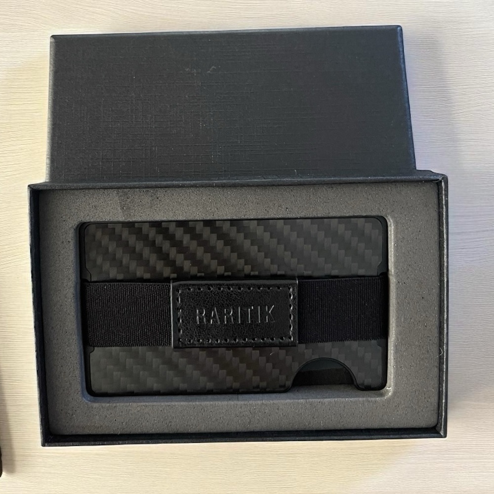 RARITIK Carbon Fiber RFID Blocking Wallet Slim Metal Card Holder Cash Strap